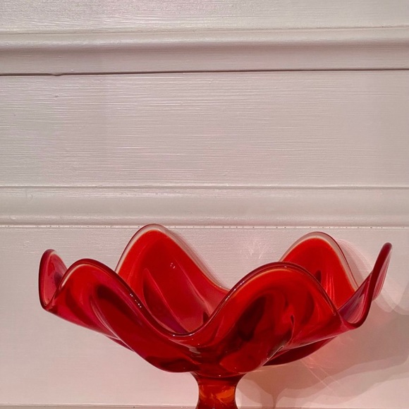 Viking Glass Epic Six Petal Persimmon Compote Bowl - Picture 8 of 13